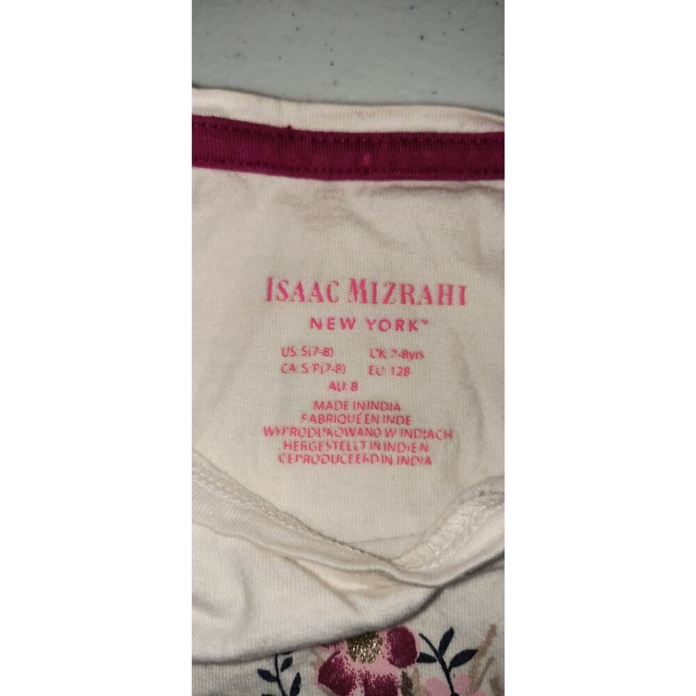 Isaac Mizrahi Girls Shirt Ruffle Hem Sequin Flower Long Sleeve White Sz 7-8 G001 - Picture 5 of 7